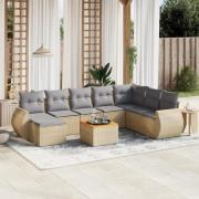 vidaXL Soffgrupp för trädgården med dynor 9 delar beige konstrotting