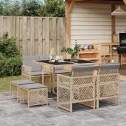 vidaXL Matgrupp för trädgården med dynor 9 delar beige konstrotting