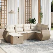 vidaXL Soffgrupp för trädgården med dynor 6 delar beige konstrotting