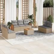 vidaXL Matgrupp för trädgården med dynor 8 delar beige konstrotting