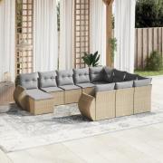 vidaXL Loungegrupp för trädgården m. dynor 11 delar beige konstrotting