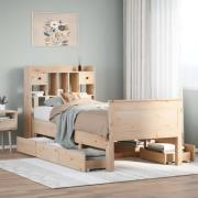 vidaXL Säng med bokhylla utan madrass 100x200cm massiv furu