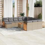 vidaXL Soffgrupp för trädgården med dynor 13 delar beige konstrotting