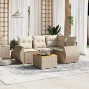 vidaXL Soffgrupp för trädgården med dynor 5 delar beige konstrotting