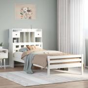 vidaXL Säng med bokhylla utan madrass vit 100x200cm massiv furu