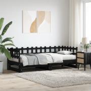 vidaXL Utdragbar dagbädd svart 2x(80x200) cm massiv furu