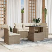 vidaXL Soffgrupp för trädgården med dynor 6 delar beige konstrotting