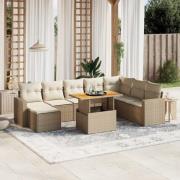 vidaXL Soffgrupp för trädgården med dynor 9 delar beige konstrotting