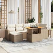 vidaXL Matgrupp för trädgården med dynor 7 delar beige konstrotting