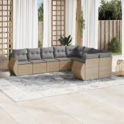 vidaXL Soffgrupp för trädgården med dynor 9 delar beige konstrotting