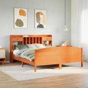 vidaXL Säng med bokhylla utan madrass vaxbrun 180x200cm massiv furu