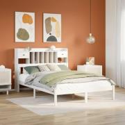 vidaXL Säng med bokhylla utan madrass vit 160x200cm massiv furu