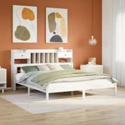 vidaXL Säng med bokhylla utan madrass vit 200x200cm massiv furu