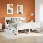vidaXL Säng med bokhylla utan madrass vit 200x200cm massiv furu