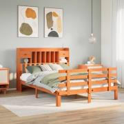vidaXL Säng med bokhylla utan madrass vaxbrun 150x200cm massiv furu
