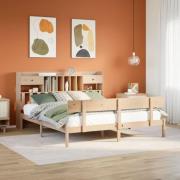 vidaXL Säng med bokhylla utan madrass 200x200cm massiv furu