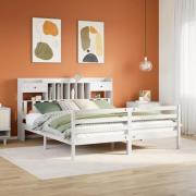 vidaXL Säng med bokhylla utan madrass vit 180x200cm massiv furu