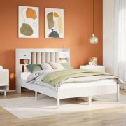 vidaXL Säng med bokhylla utan madrass vit 160x200cm massiv furu