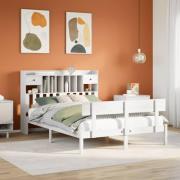 vidaXL Säng med bokhylla utan madrass vit 150x200cm massiv furu