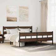 vidaXL Sängram utan madrass metall brun ek 180x200 cm
