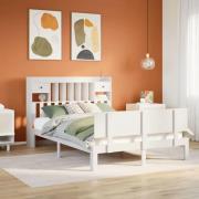 vidaXL Säng med bokhylla utan madrass vit 140x190cm massiv furu