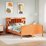vidaXL Säng med bokhylla utan madrass vaxbrun 140x200cm massiv furu