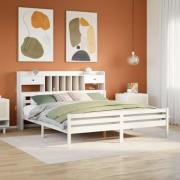vidaXL Säng med bokhylla utan madrass vit 180x200cm massiv furu