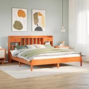 vidaXL Säng med bokhylla utan madrass vaxbrun 200x200cm massiv furu