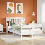 vidaXL Säng med bokhylla utan madrass vit 160x200cm massiv furu