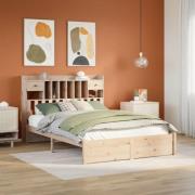 vidaXL Säng med bokhylla utan madrass 140x200cm massiv furu