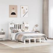 vidaXL Säng med bokhylla utan madrass vit 140x190cm massiv furu