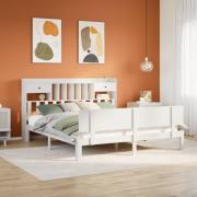 vidaXL Säng med bokhylla utan madrass vit 200x200cm massiv furu