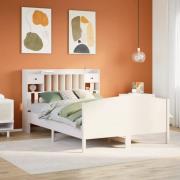 vidaXL Säng med bokhylla utan madrass vit 140x190cm massiv furu