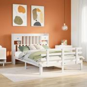 vidaXL Säng med bokhylla utan madrass vit 140x200cm massiv furu