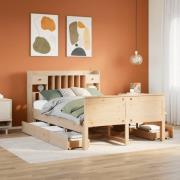 vidaXL Säng med bokhylla utan madrass 140x200cm massiv furu