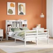 vidaXL Säng med bokhylla utan madrass vit 135x190cm massiv furu