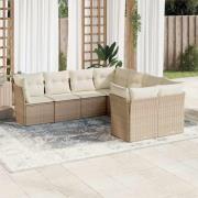 vidaXL Matgrupp för trädgården med dynor 8 delar beige konstrotting