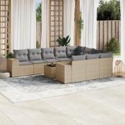 vidaXL Loungegrupp för trädgården m. dynor 11 delar beige konstrotting
