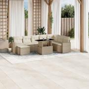 vidaXL Soffgrupp för trädgården med dynor 9 delar beige konstrotting