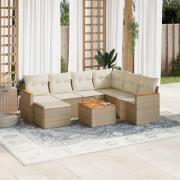 vidaXL Matgrupp för trädgården med dynor 8 delar beige konstrotting