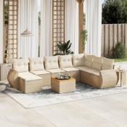 vidaXL Soffgrupp för trädgården med dynor 9 delar beige konstrotting