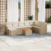 vidaXL Soffgrupp för trädgården med dynor 9 delar beige konstrotting