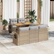 vidaXL Soffgrupp för trädgården med dynor 6 delar beige konstrotting
