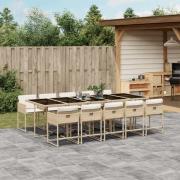 vidaXL Matgrupp för trädgården med dynor 11 delar beige konstrotting