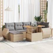 vidaXL Matgrupp för trädgården med dynor 7 delar beige konstrotting