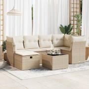 vidaXL Matgrupp för trädgården med dynor 7 delar beige konstrotting