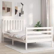 vidaXL Sängram med huvudgavel vit 100x200 cm massivt trä