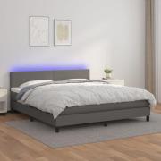 vidaXL Ramsäng med madrass & LED grå 180x200 cm konstläder