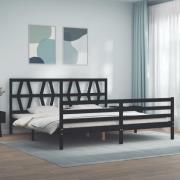 vidaXL Sängram med huvudgavel svart 200x200 cm massivt trä