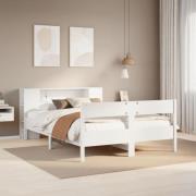 vidaXL Säng med bokhylla utan madrass vit 160x200cm massiv furu